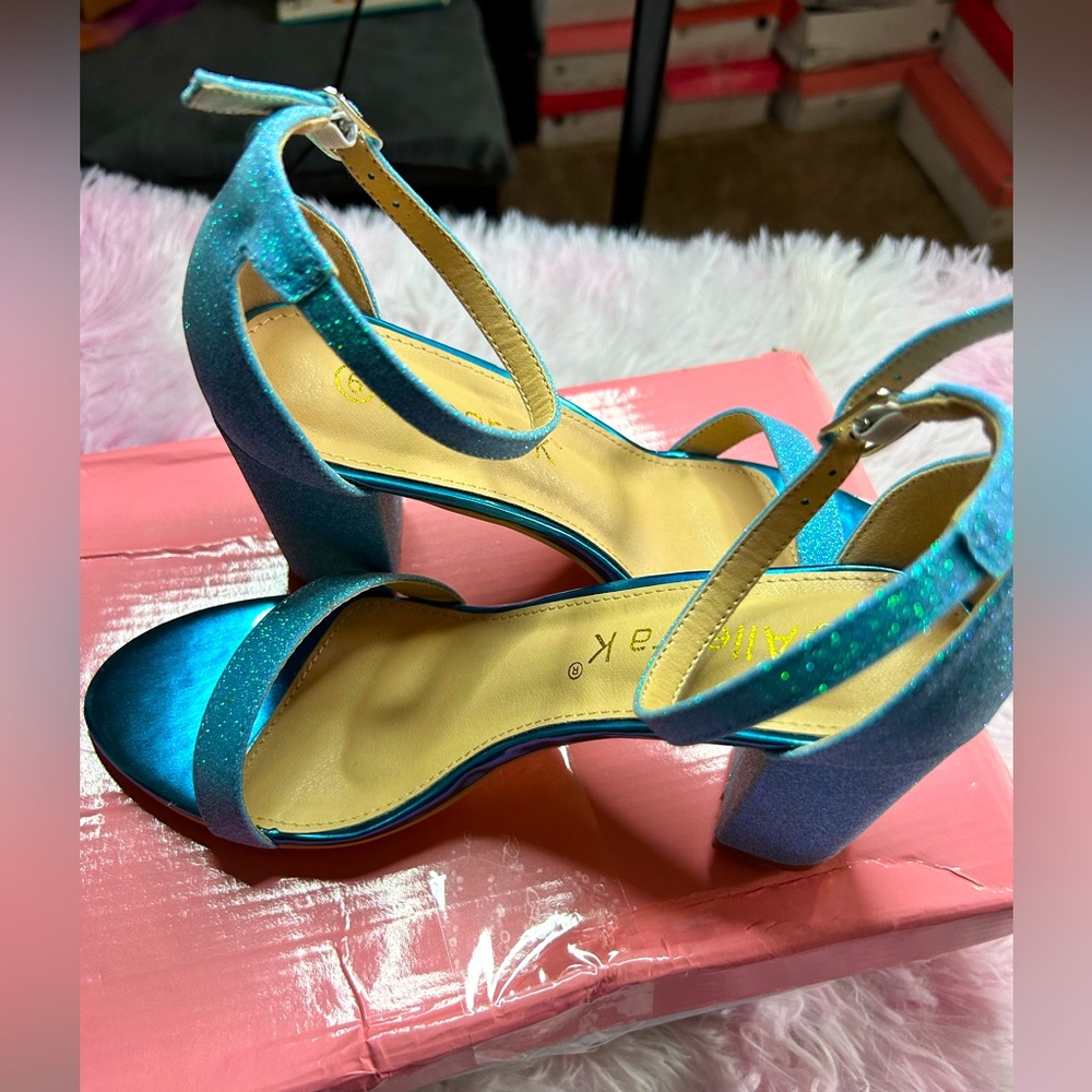 Sky blue glitter block heels